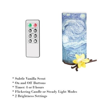 Hastings Home LED Starry Night Candle with Remote Control Van Gogh Art on Vanilla Scented Flameless Light 674300NVO